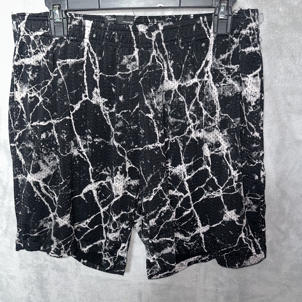 Nice Laundry Mesh Knit Athletic Lounge Shorts Black Marble Men's Extra Large XL